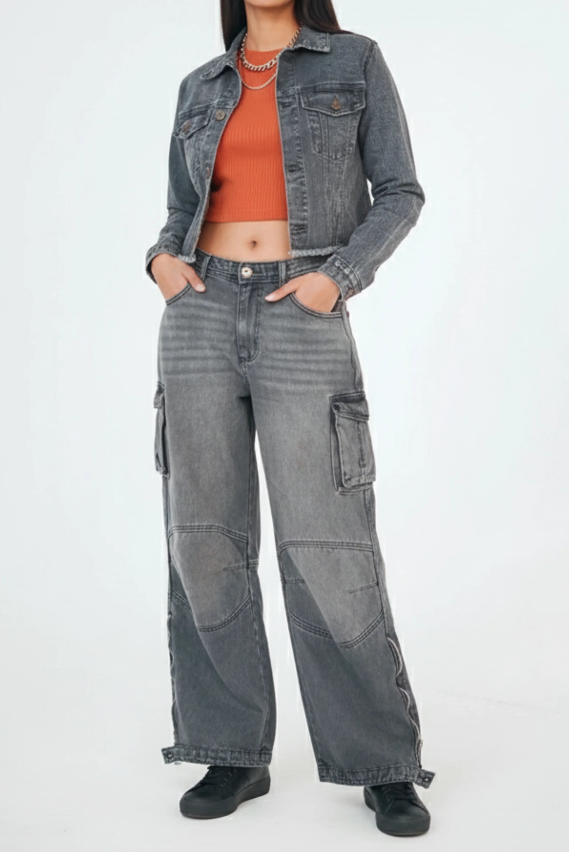 cropped grey denim jacket women