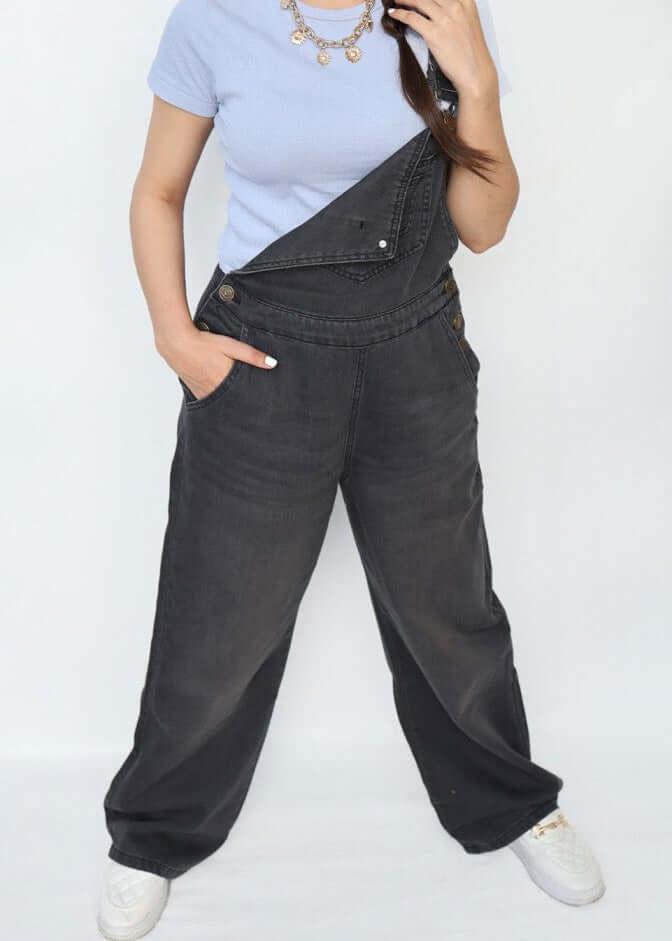 Stylish grey denim dungarees for women everyday wear