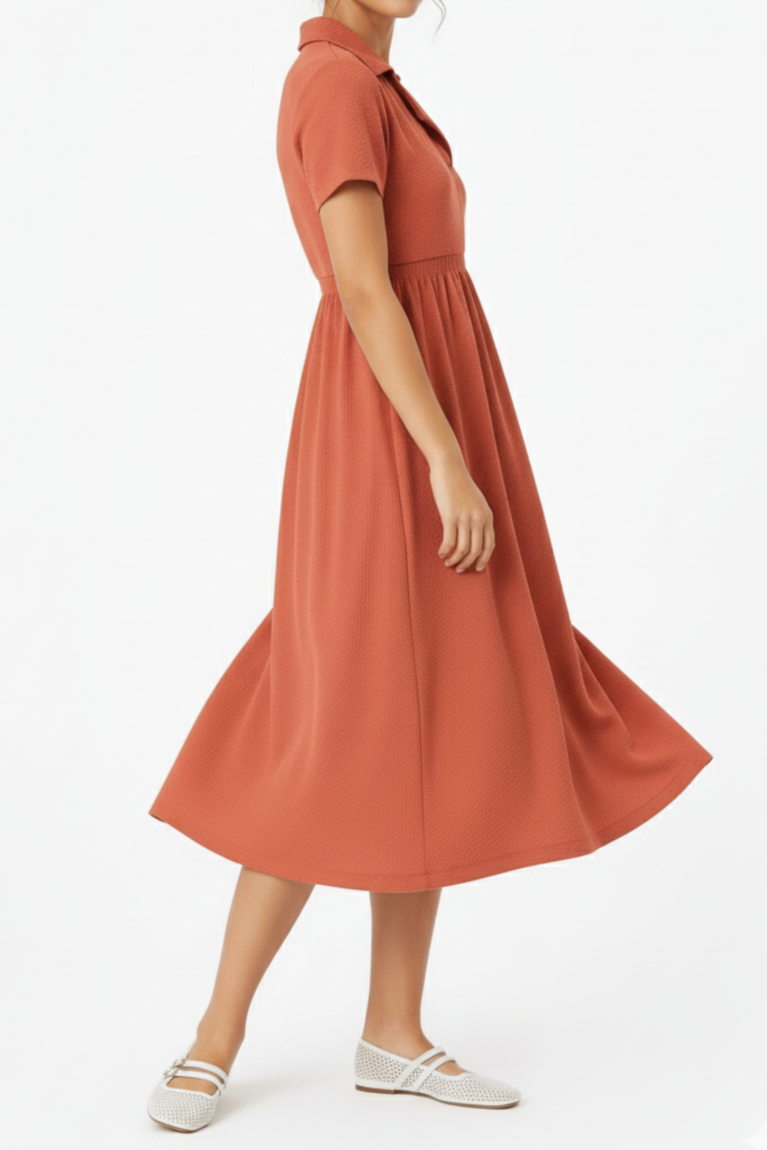 Orange mocked Midi Western Dress for Women