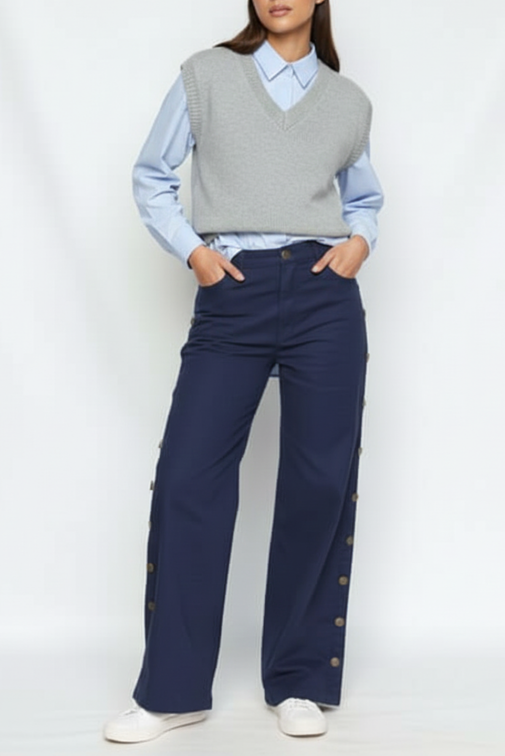 Snap button side wide leg pants for women  Pakistan casual style - verve